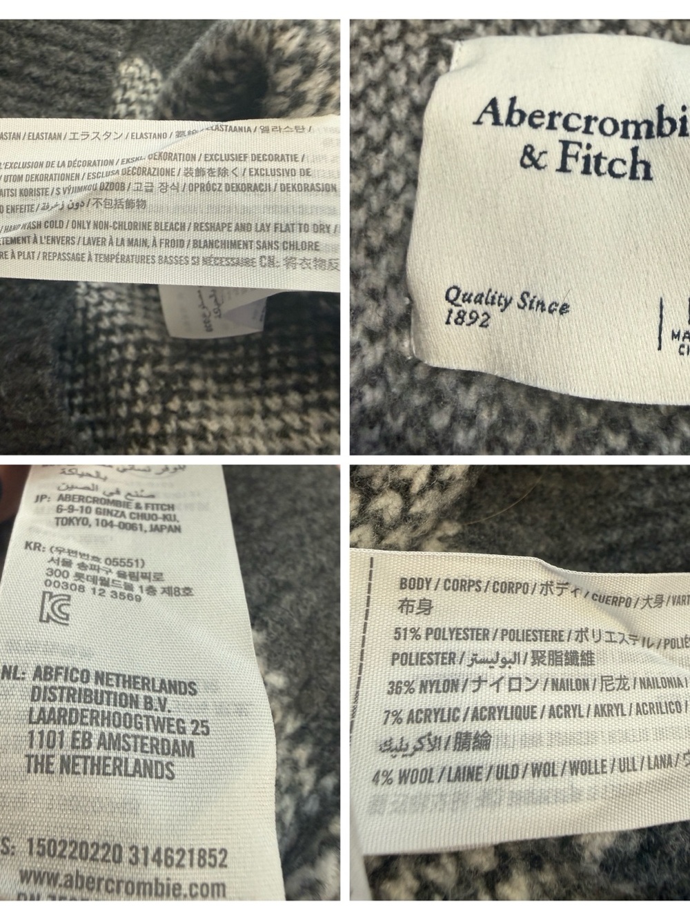 Abercrombie & Fitch Size Medium Wool blend Argyle Crewneck Sweater -Gray & Cream - Picture 16 of 16